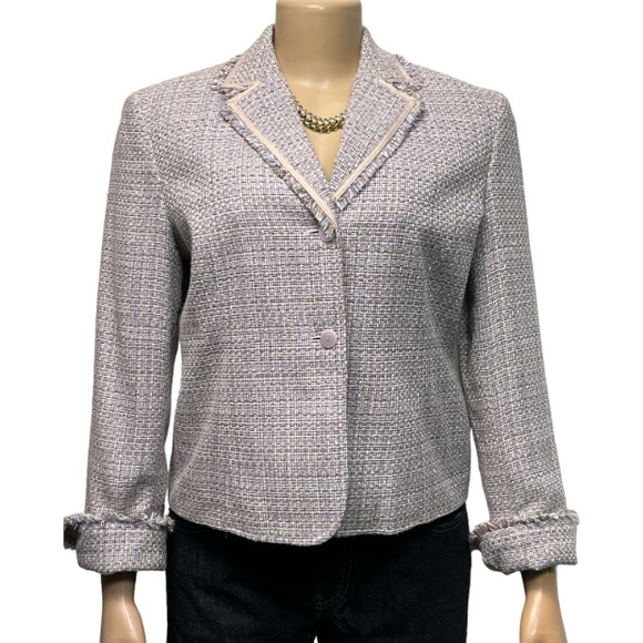 Rena Rowan Tweed Blazer Jacket Lavender Beige at the waist Fringe Edged size 8 - Picture 15 of 17